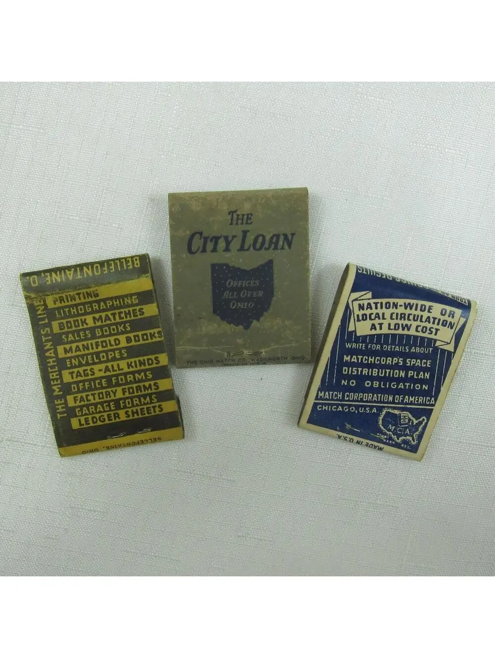 3 Vintage Matchbooks Merchant Industries Inc The City Loan Match Corp of America